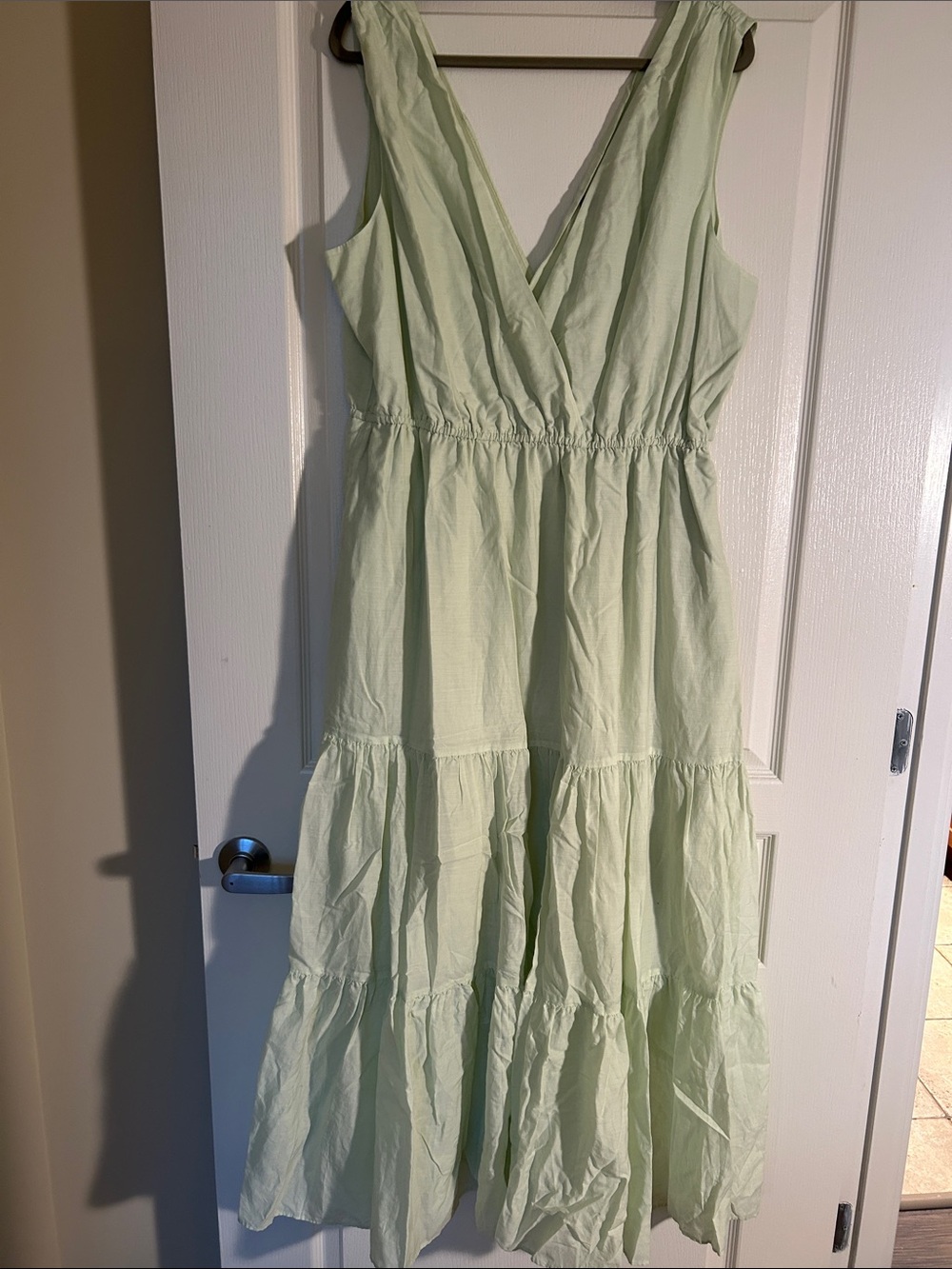 Banana Republix Light Sage Green Tiered V-Neck Maxi Dress